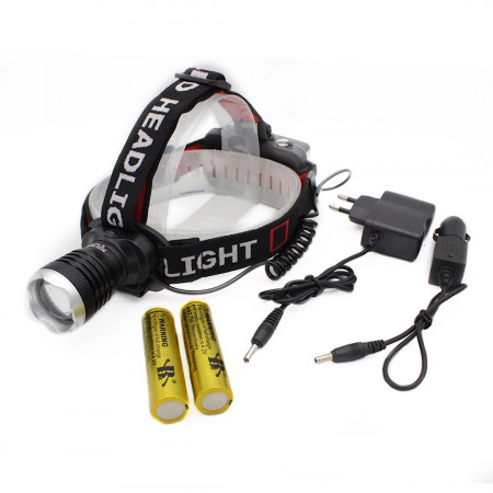 Налобний ліхтар Bailong BL-T09-T6, Акк., T6 LED, 18650, Zoom, автомобільна зарядка