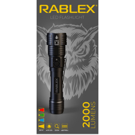 Ручний ліхтар Rablex RB915, Синій+Червоний+Зелений+Білий, 4T6, 1х18650 акум., zoom, Type-C, 2000LM