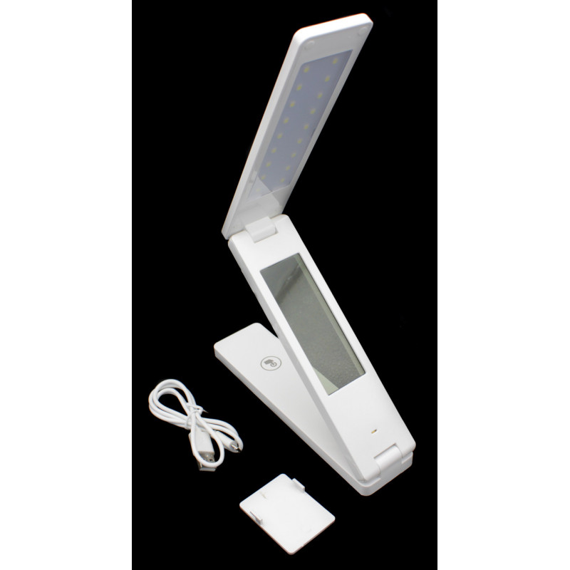 Настольная LED лампа аккумуляторная 18LED/ Часы+Дата+Температура/ ЗУ MicroUSB