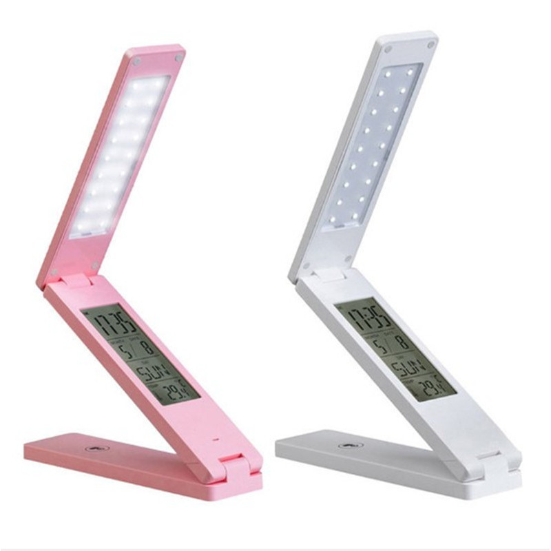 Настольная LED лампа аккумуляторная 18LED/ Часы+Дата+Температура/ ЗУ MicroUSB