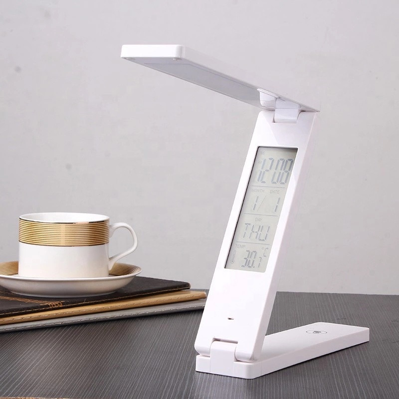 Настольная LED лампа аккумуляторная 18LED/ Часы+Дата+Температура/ ЗУ MicroUSB