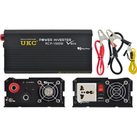 Інвертор перетворювач Професійний UKC 12V-220V RCP-1500W + USB / 4145