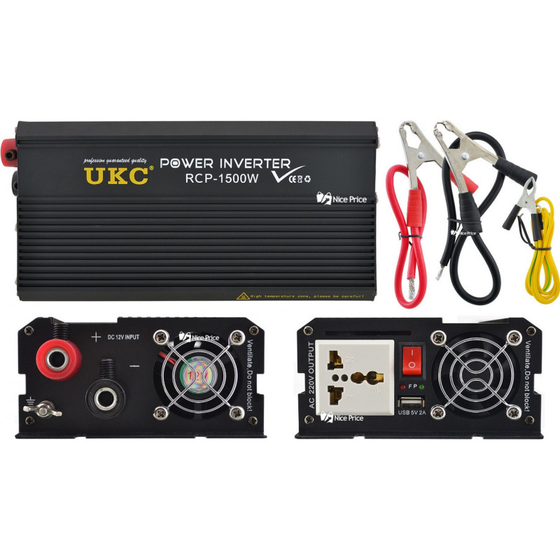 Інвертор перетворювач Професійний UKC 12V-220V RCP-1500W + USB / 4145