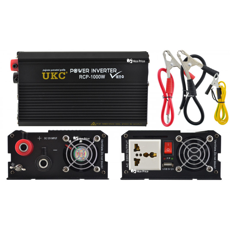 Інвертор перетворювач Професійний UKC 12V-220V RCP-1000W + USB / 4144