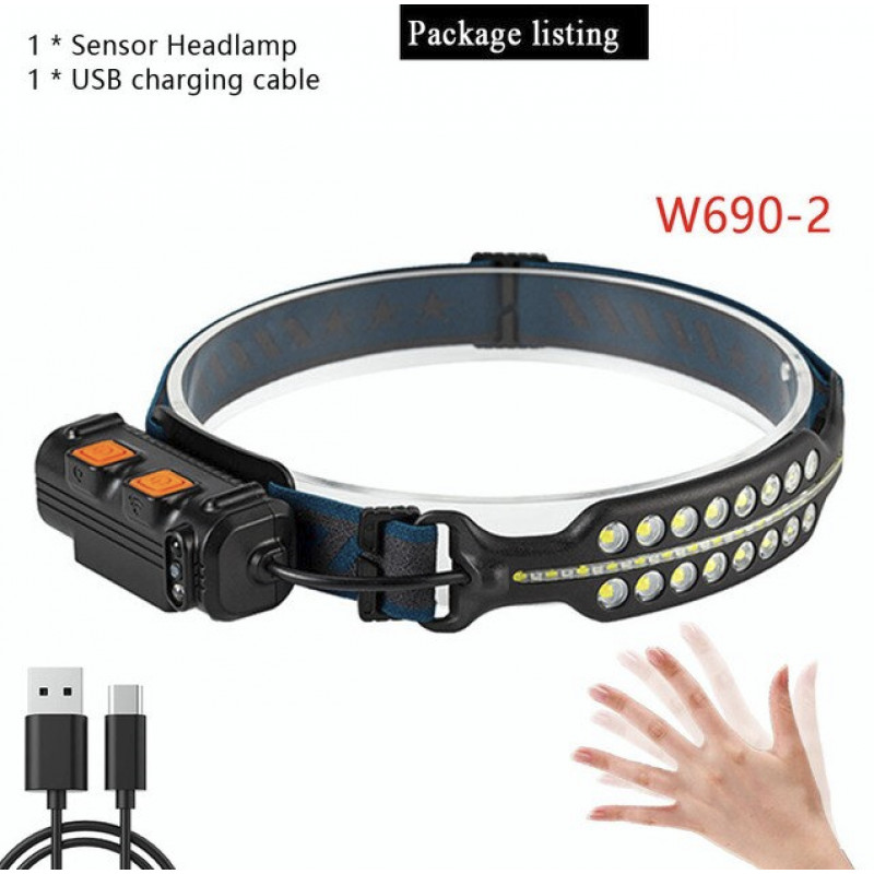 Налобний ліхтар Bailong BL-W690-2-SMD, Білий, Червоний, Датчик руху, Li-Ion акум., ЗУ Type-C