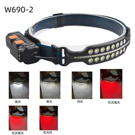 Налобний ліхтар Bailong BL-W690-2-SMD, Білий, Червоний, Датчик руху, Li-Ion акум., ЗУ Type-C