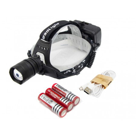 Налобний ліхтар P54, 3х18650, ЗУ MicroUSB, P50 LED, Zoom