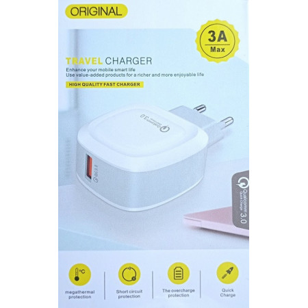 СЗУ Мережева Зарядна Устрій USB x 1 Fast 3.0A Оригінал Подорож / Модель: 21-3