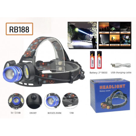 Налобний ліхтар RB188, BL-150-T6+COB, сенсорне ввімкнення, microUSB